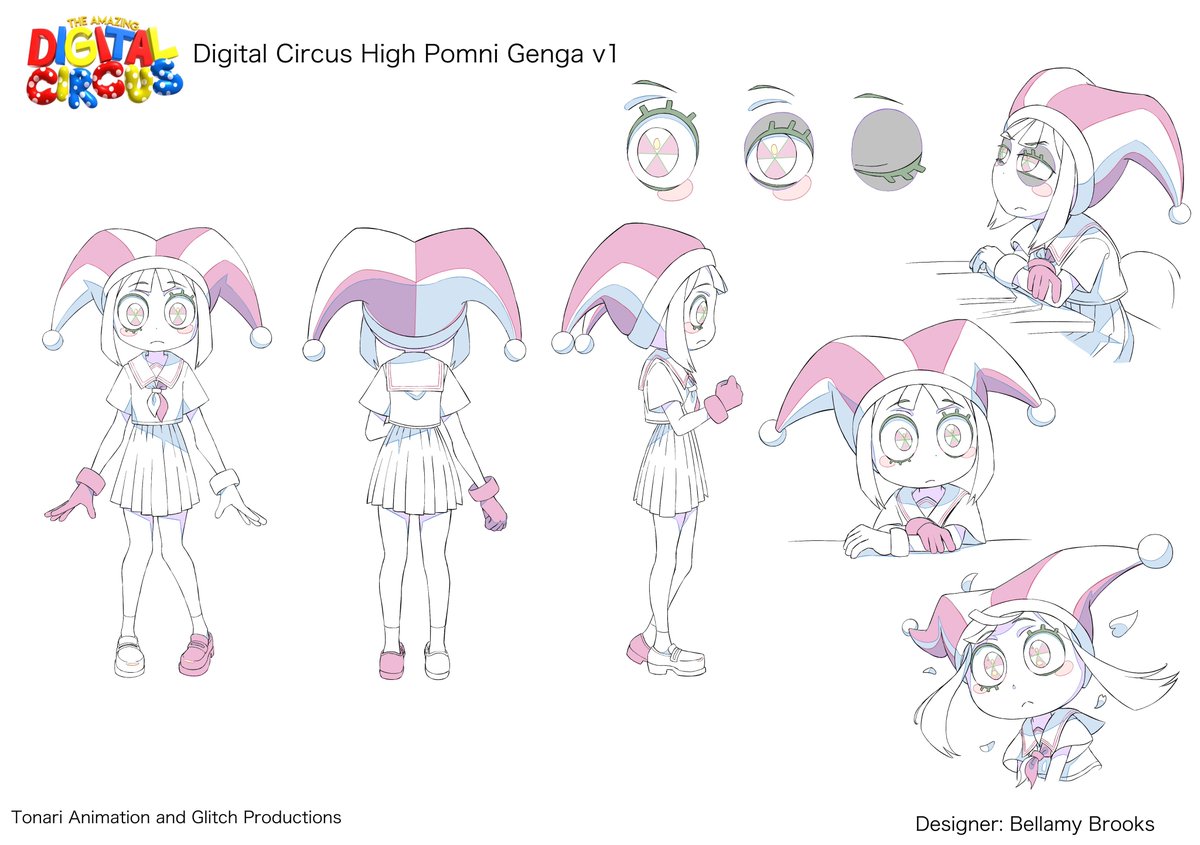 Turnaround #1: Pomni🎪
I’m honestly so overwhelmed by all the love for the Digital Circus Anime!😭🫶
Here’s the first design sheet!
Tag me if you make or see any fan art, I really want to see everything!
I’ll be posting the rest of the designs + behind the scenes stuff all week!