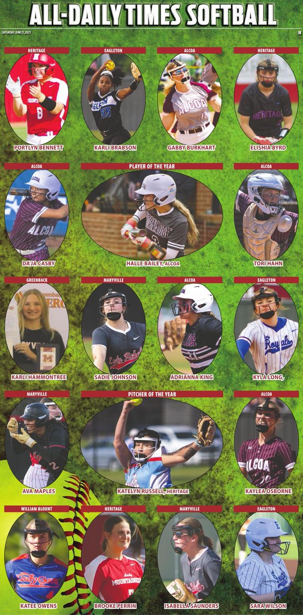 Daily Times Sports (@tdt_sports) on Twitter photo Congratulations to the 2025 All-Daily Times Softball Team, including our Player of the Year Alcoa’s Halle Bailey (<a href="/hallebailey2026/">Halle Bailey 2026</a> ) and our Pitcher of the Year Heritage’s Katelyn Russell (<a href="/KatelynR2026/">Katelyn Russell</a>).
Congrats on a great season! Congratulations to the 2025 All-Daily Times Softball Team, including our Player of the Year Alcoa’s Halle Bailey (<a href="/hallebailey2026/">Halle Bailey 2026</a> ) and our Pitcher of the Year Heritage’s Katelyn Russell (<a href="/KatelynR2026/">Katelyn Russell</a>).
Congrats on a great season!