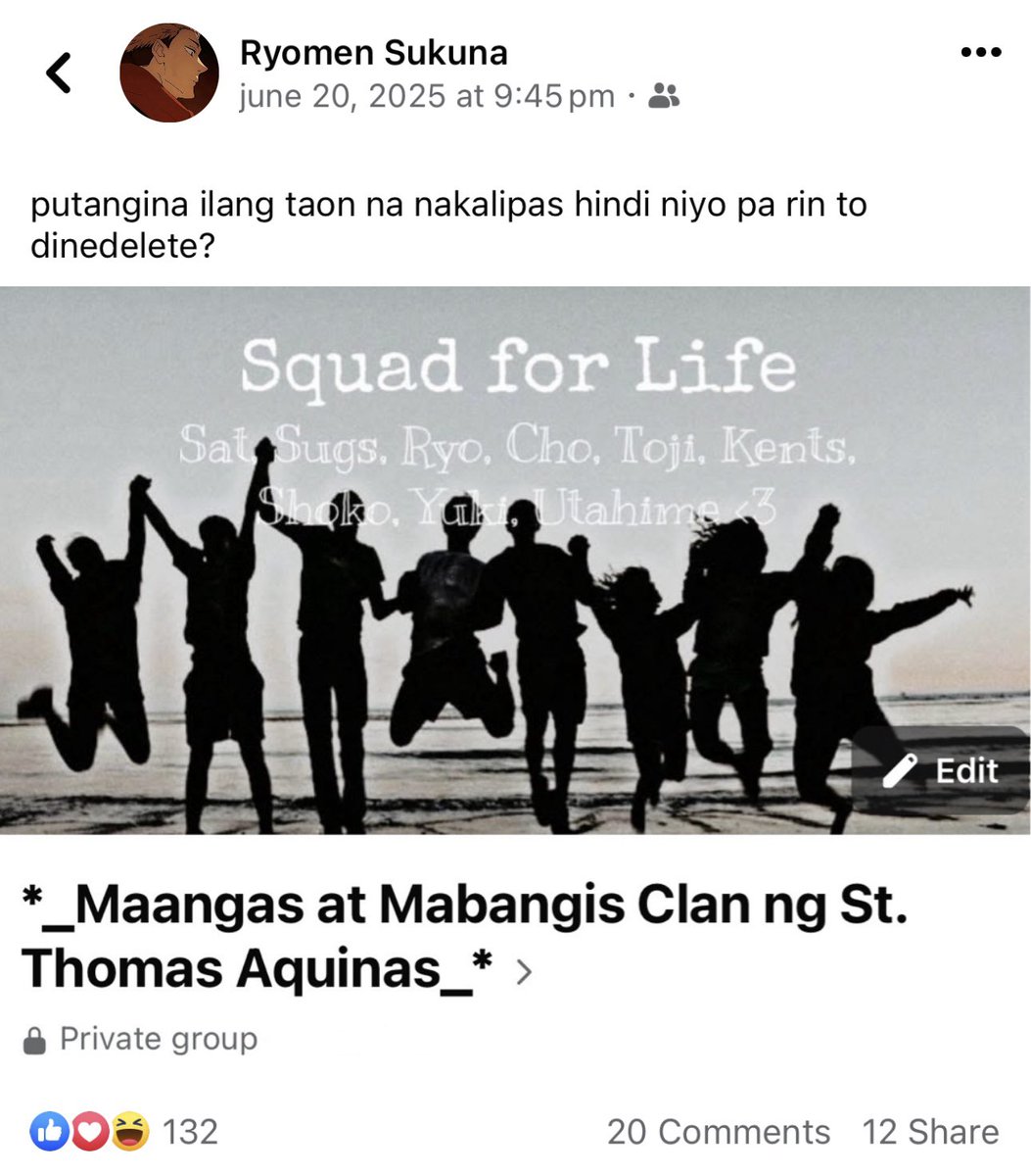 a #jjk filo crack au kung saan natripan halungkatin ni ryomen mga lumang post ng mga tropa niya nung high school