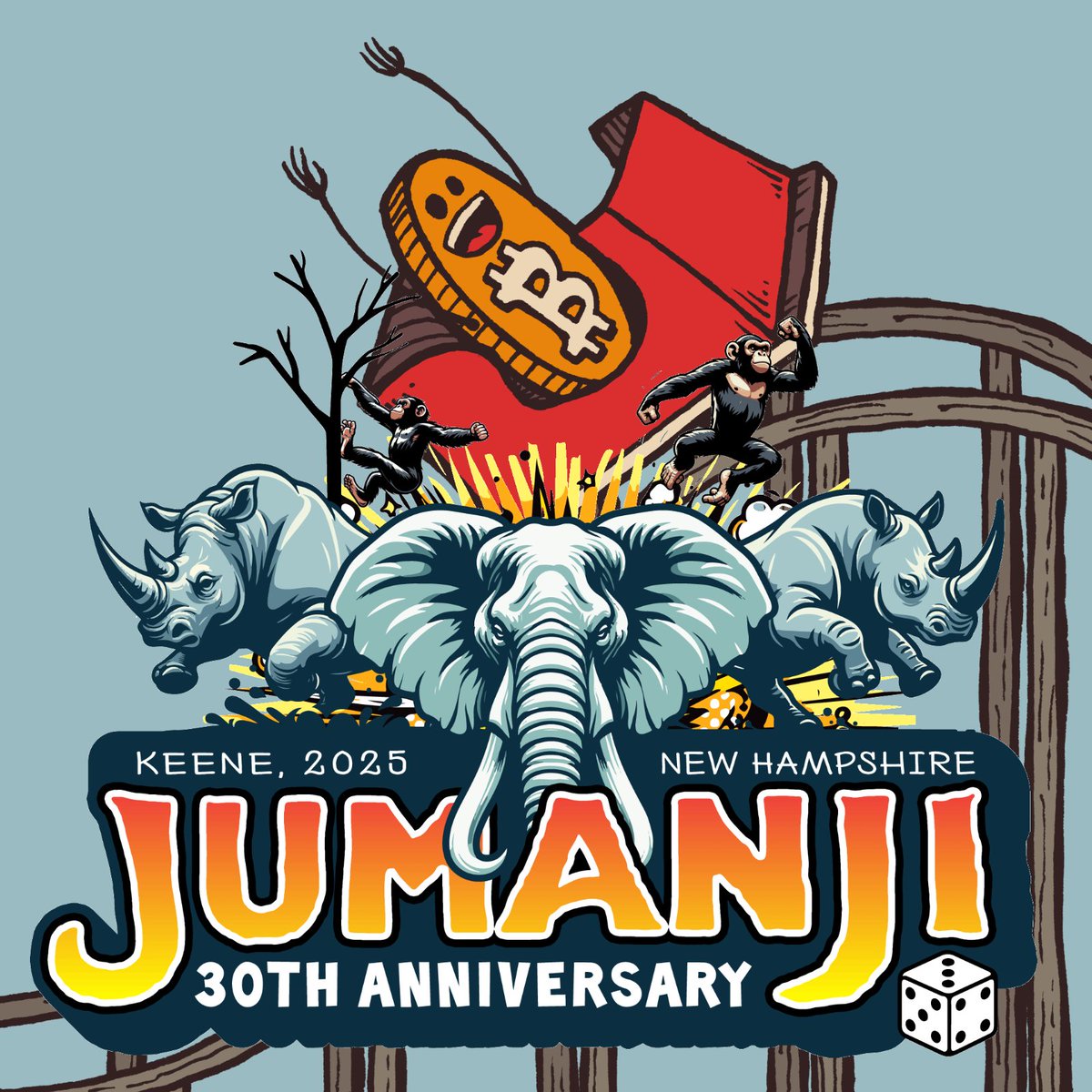 MarcusConnorNH's tweet image. Did you know the Bitcoin Coaster Guy was created in the same town as the original Jumanji movie? Keene NH is celebrating the 30th anniversary of Jumanji this weekend. Will they celebrate the 15th anniversary of Coaster Guy in 2028? 🙌🐘