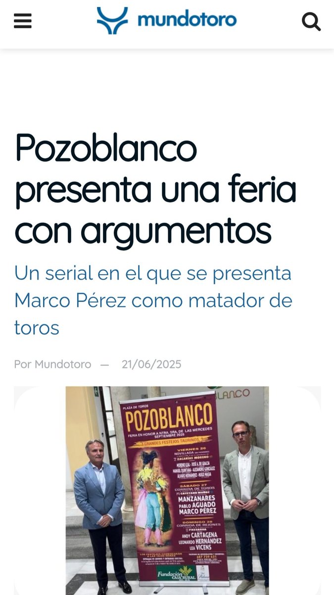 FERIA TAURINA DE POZOBLANCO 2025
Ya se pueden adquirir las entradas en torospozoblanco.com y en el teléfono 687 729 621

¡AUTOBUSES DESDE CÓRDOBA! ¡INFÓRMATE!

#Pozoblanco #Córdoba #Toros #Tauromaquia #CosodelosLlanos