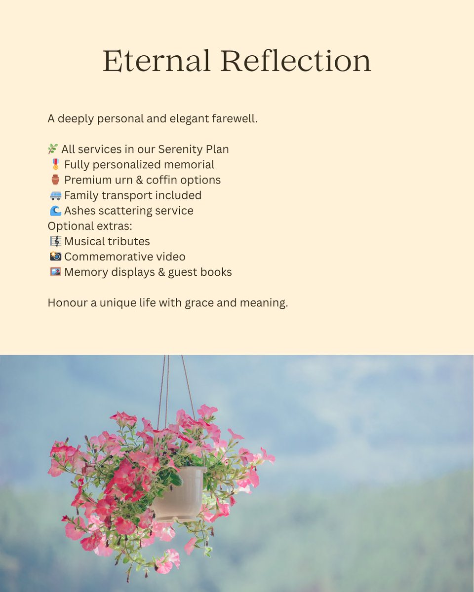 EternalC58672's tweet image. Honour a life with the Eternal Reflection Cremation Plan — our most personalized farewell, with premium options, memorial themes, and family care. A tribute as unique as they were. 💐⚱️Learn more: eternallightcremations.com #CremationWithCare #EternalReflection