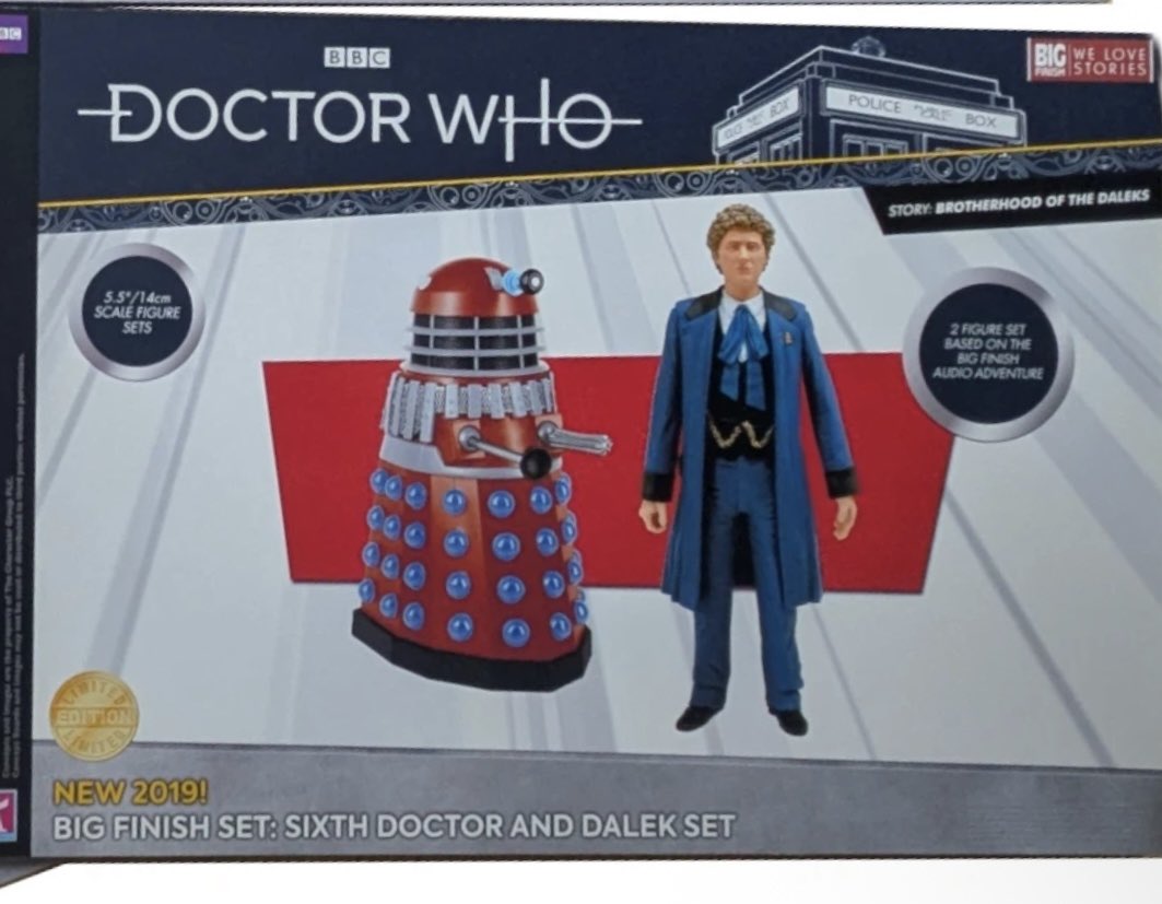 AndrozaniChap's tweet image. Looks like there was plans in 2019 to release a fourth @bigfinish @CharacterToysUK Collaboration #DoctorWho Figure Set! 

As revealed by a Big Finish listing on EBay

Sixth Doctor and Dalek as seen in Brotherhood of The Daleks. 

It was clearly abandoned.