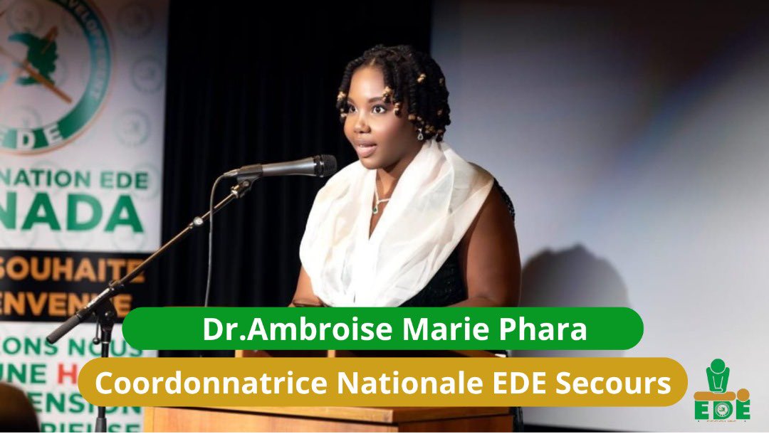 Le parti politique EDE est fier de vous présenter la Dre Marie Phara Ambroise, Coordonnatrice nationale de @edesecours. 

Médecin engagée et femme de terrain, elle incarne l’esprit de service et de solidarité qui guide notre action. À la direction de @edesecours, elle répond avec