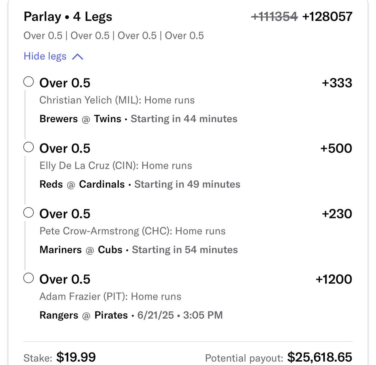 MLB HR LOTTO #gamblingX #sportsbet #lotto #hr #mlb #mlbbets #yelich #armstrong #cruz #fraizer #twitterbets #xbetting