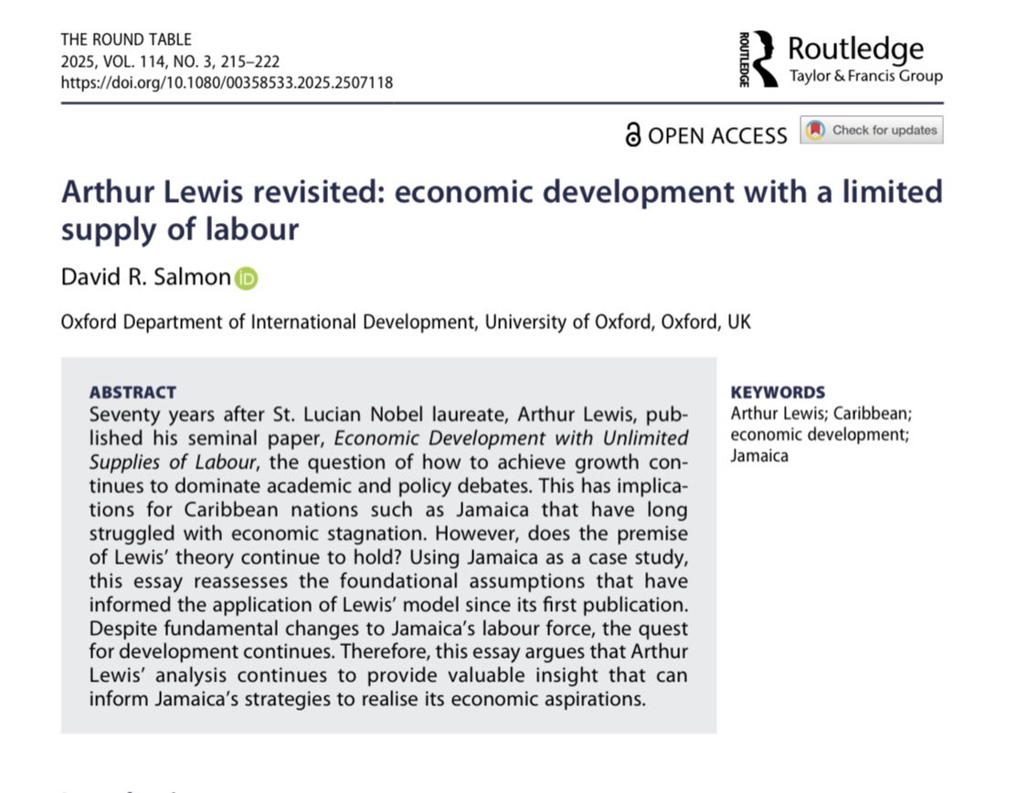 David R. Salmon (@davidsalmonja) on Twitter photo I am pleased to announce that my essay entitled “Arthur Lewis Revisited: Economic Development with a Limited Supply of Labour” has been published by <a href="/CWRoundTable/">The Round Table</a>. This essay was recently awarded the prestigious Harry Hodson Prize. I am pleased to announce that my essay entitled “Arthur Lewis Revisited: Economic Development with a Limited Supply of Labour” has been published by <a href="/CWRoundTable/">The Round Table</a>. This essay was recently awarded the prestigious Harry Hodson Prize.
