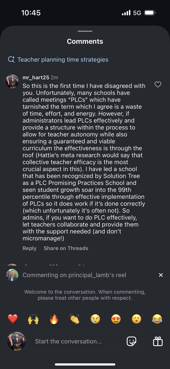 coach_hart's tweet image. I often agree with Principal Lamb on insta, but his take on PLCs is not something I can agree with. IF administrators lead the PLC process effectively, I believe it is one of the most powerful actions schools can take to ensure that ALL students learn.