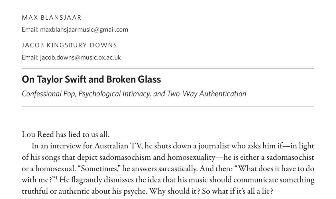 Jacob Kingsbury Downs (@jakedownsmusic) on Twitter photo *New article!*
<a href="/mblansjaarmusic/">max blansjaar</a> and I have written an essay about Taylor Swift for the Journal of Popular Music Studies.
It's open access for the next 30 days via this link: online.ucpress.edu/jpms/article/3… *New article!*
<a href="/mblansjaarmusic/">max blansjaar</a> and I have written an essay about Taylor Swift for the Journal of Popular Music Studies.
It's open access for the next 30 days via this link: online.ucpress.edu/jpms/article/3…