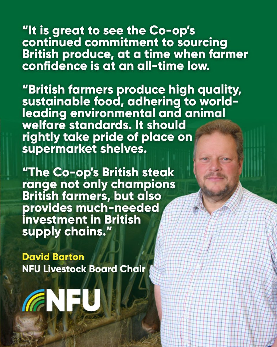 NFU members | As the Co-op relaunches a British steak range, NFU <a href="/Livestockboard/">NFU Livestock Board</a> Chair David Barton says that its commitment to British beef will boost British farmers' confidence amid wider retailer sourcing commitment concerns.

Read more👉ow.ly/nSSX50WcVlf
