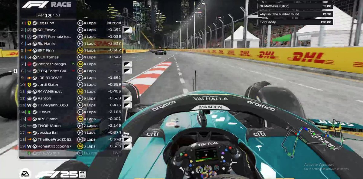 Lap 18/31 in singapore and Leo Lund leads the way for Fromage racing

#MIND24