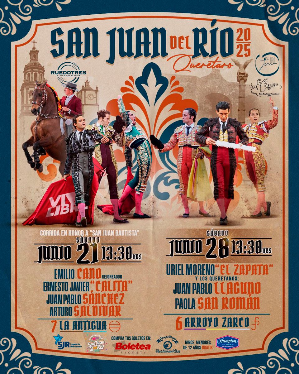 jemcito's tweet photo. Hoy en San Juan del Río, Querétaro, el rejoneador Emilio Cano, @EJCalita, @Matadorjps y @mata_asaldivar. Toros 🐂 de La Antigua. https://t.co/QnPs7jN9eN