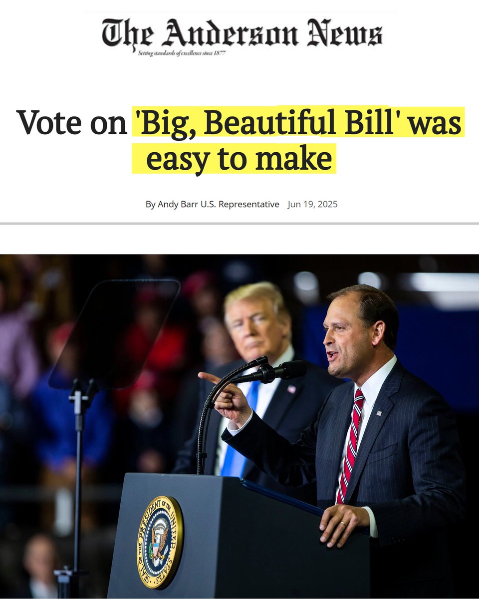 📰 <a href="/RepAndyBarr/">Congressman Andy Barr</a>: Vote on 'Big Beautiful Bill' was easy to make

“The President’s leadership produced a transformational legislative win that will deliver an across-the-board tax cut for families, small businesses, farmers, and seniors.”🔥
