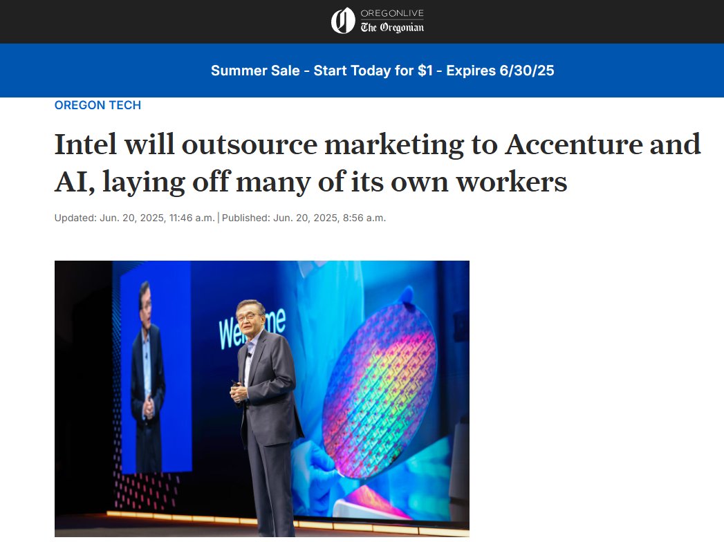 Intel will outsource marketing to Accenture and AI, laying off many of its own workers

Intel is largely abandoning its internal marketing and outsourcing it to Accenture and AI systems. Hundreds of employees are losing their jobs. The goal: efficiency, speed, and data-driven
