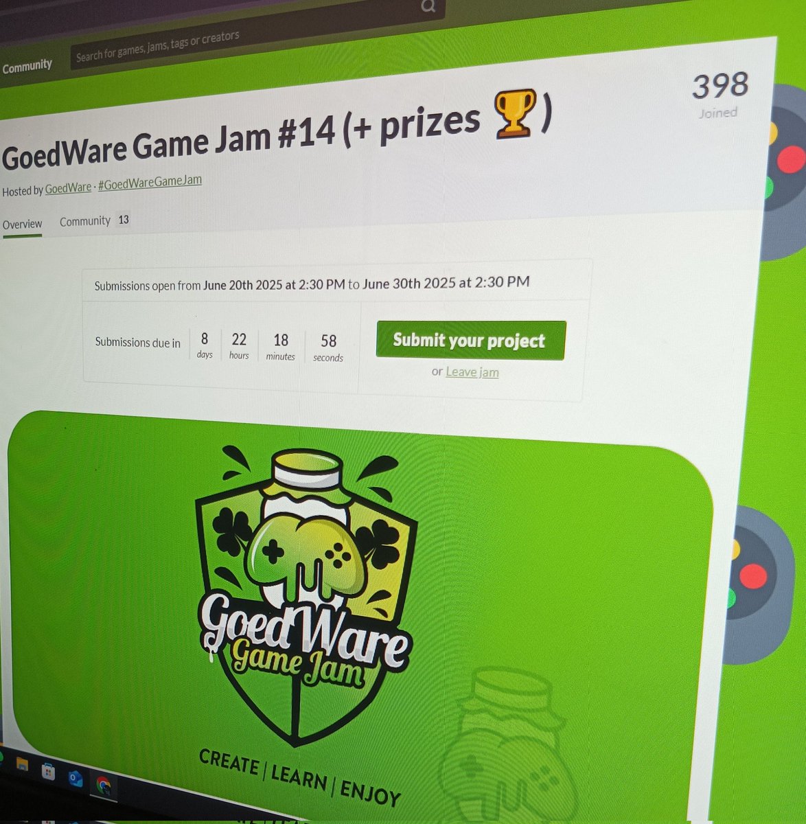 🚨 I'm joining the GoedWare Game Jam #14 on itch.io!
🗓️ June 20–30
🎮 Theme: Everything is a Resource
Excited to dive in and build something cool — dev updates coming soon!
#GameJam #GoedWareGameJam #IndieDev #Unity #DevLog #gamedev