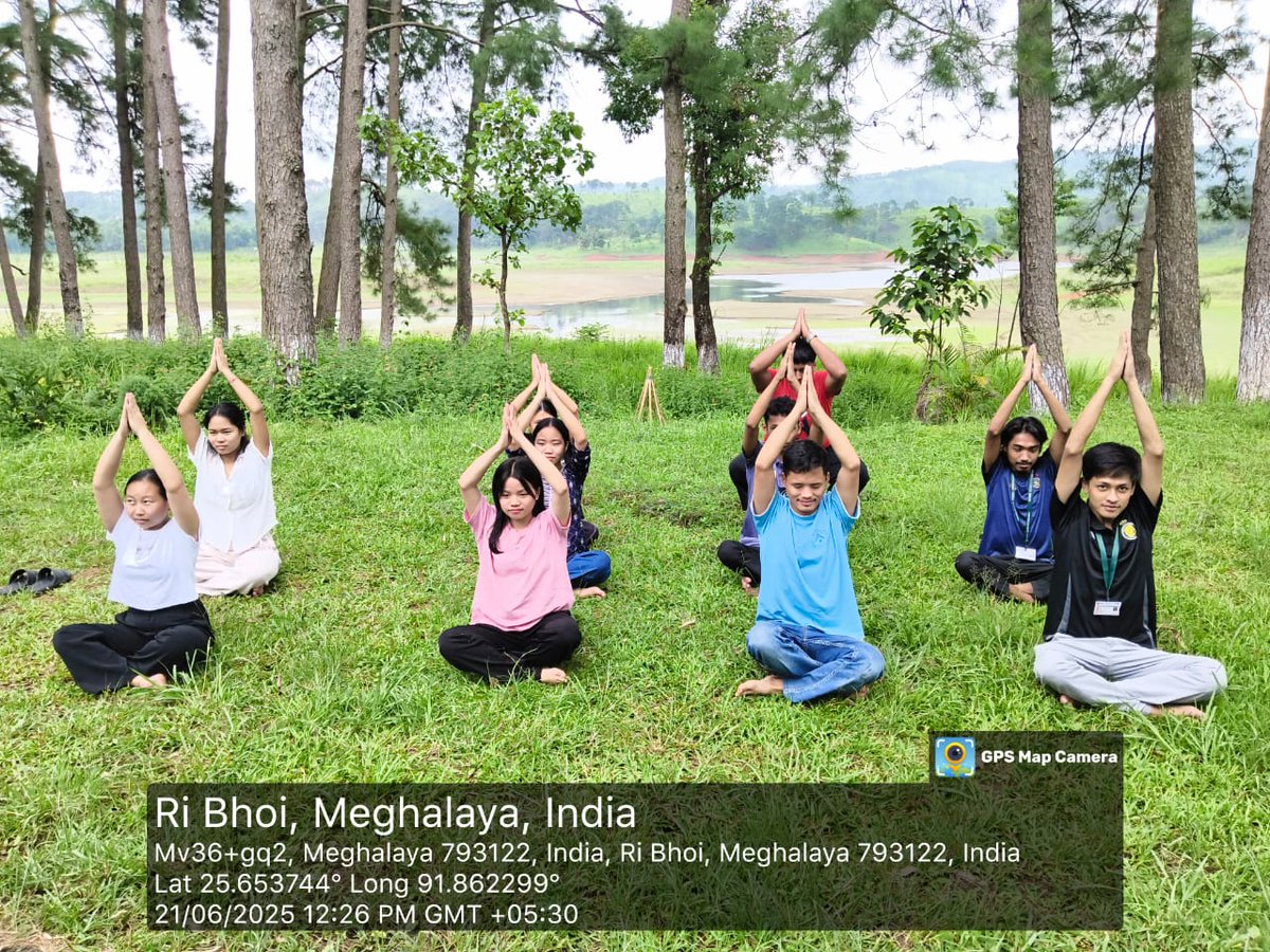 NssUcc's tweet photo. NSS UCC Unit celebrated World Yoga Day today on campus. Students and faculty came together to practice yoga, promoting physical and mental well-being. #WorldYogaDay #NSSUCC #YogaForWellness @nss_rdguwahati @CellNehu @_NSSIndia @SNONSSMeghalaya https://t.co/G6jkWQgPjV