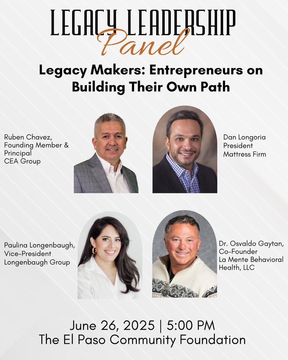 ElPasoCF's tweet photo. Don't miss the last Community en Accion Legacy Leadership Speaker Series, June 26, 5 p.m. moderated by Alejandro Muñoz Mendieta, Co-Founder &amp; Managing Partner of No Border Ventures! RSVP here: https://t.co/0HyaAczdgK https://t.co/41mw5ytBsP