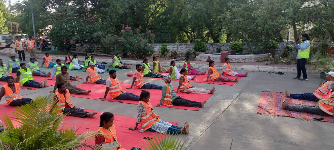 🧘‍♂️ INTERNATIONAL YOGA DAY – 21st JUNE 2025
GHMC celebrated Yoga Day across multiple zones, promoting health, mindfulness &amp; inclusivity.

🌟 Highlight:
A special yoga session was held for Safai Mitras at Kapra Circle, addressing stress, fatigue &amp; well-being — a strong step towards
