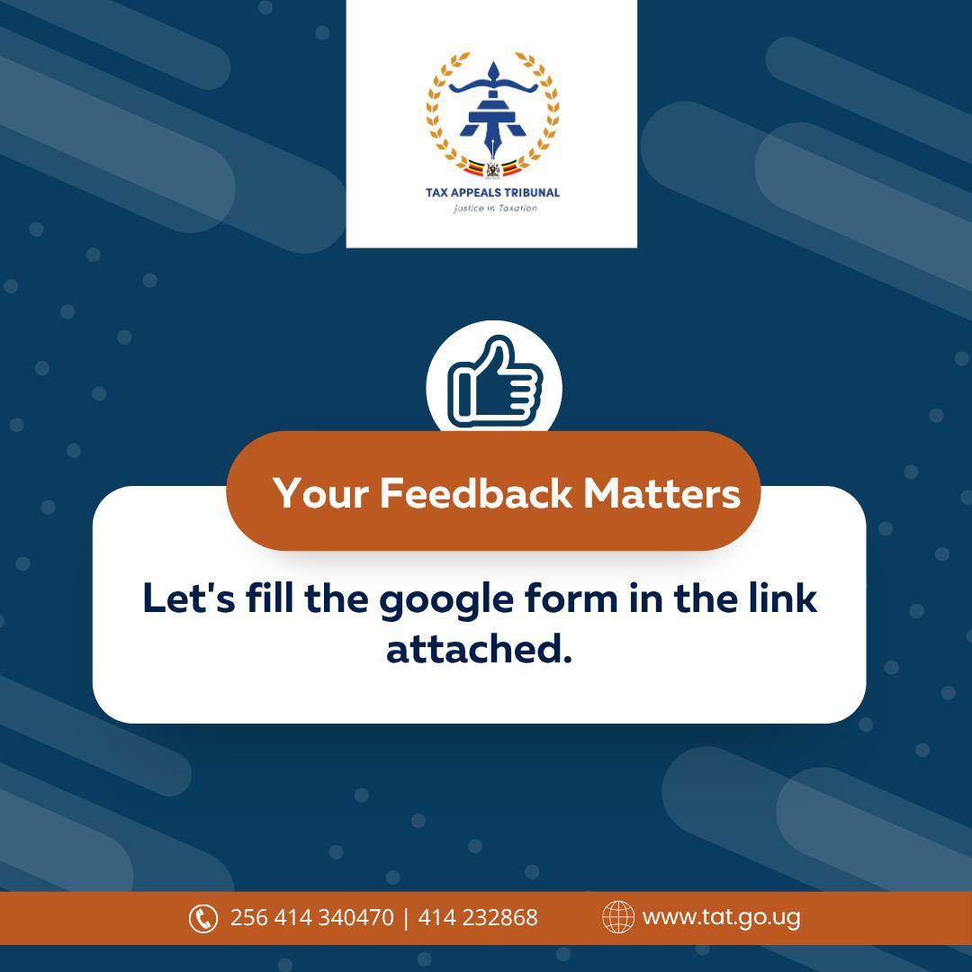 Kabajwara Atwooki (@cryskaba) on Twitter photo Any feedback for <a href="/TaxAppealug/">The Tax Appeals Tribunal</a>, fill the form using the link: forms.office.com/r/xgPjiuWgmZ?o… Any feedback for <a href="/TaxAppealug/">The Tax Appeals Tribunal</a>, fill the form using the link: forms.office.com/r/xgPjiuWgmZ?o…