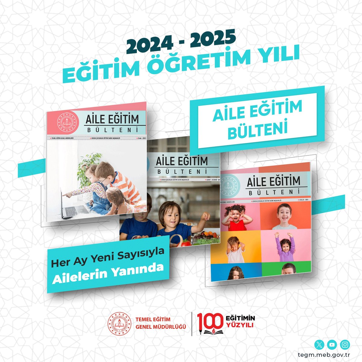 Temel Eğitim Genel Müdürlüğü (@mebtegm) on Twitter photo Birlikte öğrenmek, birlikte büyümek...
Okul öncesi eğitim kademesinde ailelerin eğitime katılım süreçlerini desteklemek amacıyla her ay farklı temalarla "Aile Eğitim Bültenleri" yayımladık.
#EğitiminYüzyılı
<a href="/tcmeb/">Millî Eğitim Bakanlığı</a>
<a href="/Yusuf__Tekin/">Yusuf Tekin</a>
<a href="/farukyelkenci/">Ömer Faruk Yelkenci</a>
<a href="/ebubekirsavasci/">Ebubekir Sıddık Savaşçı</a> Birlikte öğrenmek, birlikte büyümek...
Okul öncesi eğitim kademesinde ailelerin eğitime katılım süreçlerini desteklemek amacıyla her ay farklı temalarla "Aile Eğitim Bültenleri" yayımladık.
#EğitiminYüzyılı
<a href="/tcmeb/">Millî Eğitim Bakanlığı</a>
<a href="/Yusuf__Tekin/">Yusuf Tekin</a>
<a href="/farukyelkenci/">Ömer Faruk Yelkenci</a>
<a href="/ebubekirsavasci/">Ebubekir Sıddık Savaşçı</a>