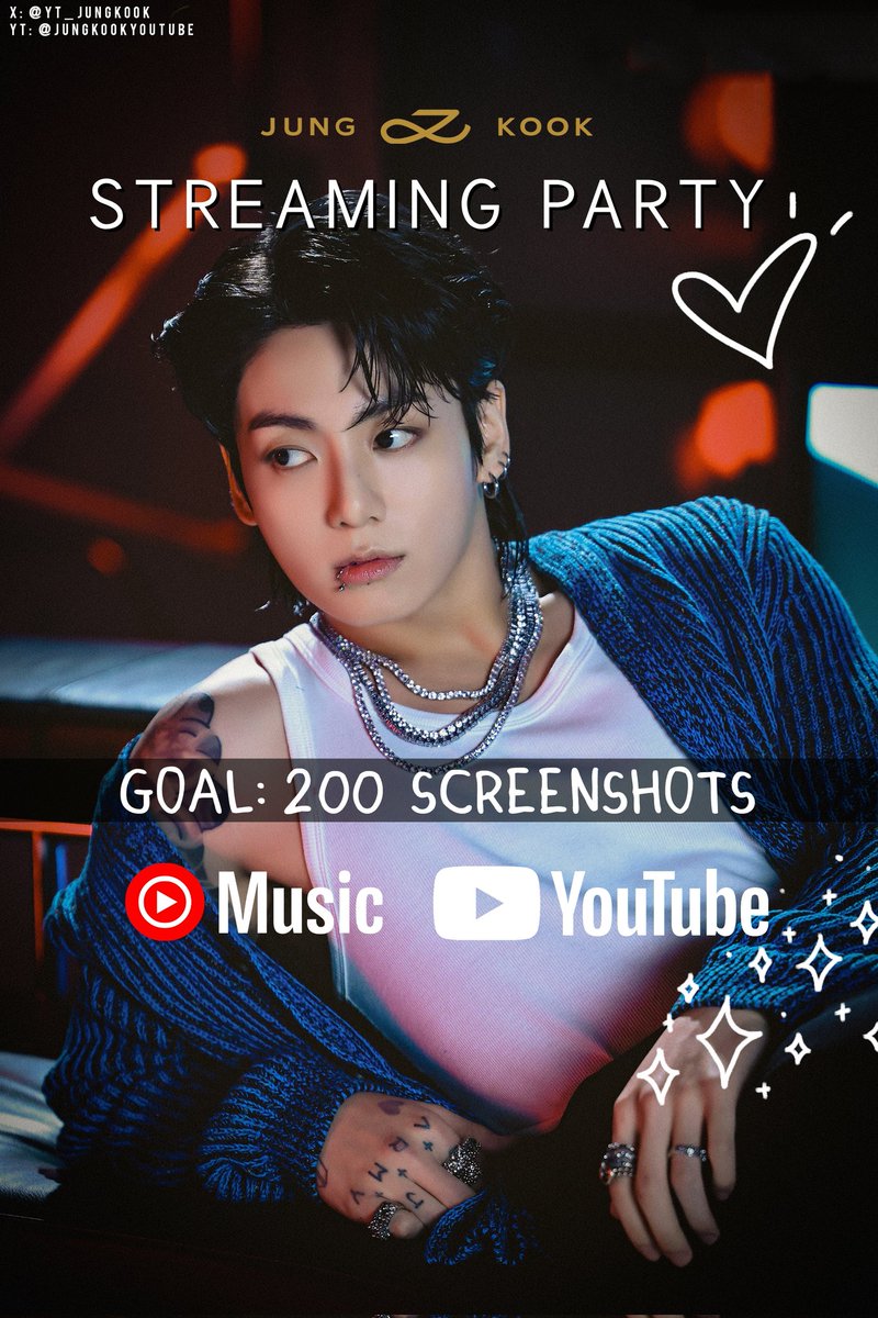 📢 YOUTUBE STREAMING PARTY STARTS NOW ✨️

GOAL: 200 screenshots from YouTube/YouTube Music/Sceners

Optional playlists [save &amp; queue]
YT: youtube.com/playlist?list=…
YTM [audio]: music.youtube.com/playlist?list=…

STREAM FOR JUNGKOOK 
#JungKook_GOLDEN