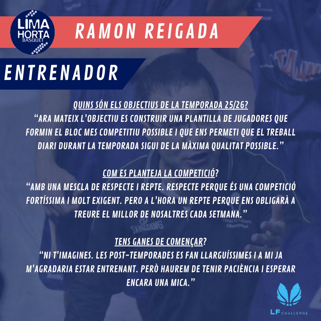 🆕 Ramon Reigada, nou entrenador del Lima-Horta Barcelona!

✍️ El tècnic català, amb llarg recorregut a les banquetes, torna al club salmó per a dirigir el projecte de la temporada 2025-26.

💪🏻 Bentornat a la família salmó, Ramon!