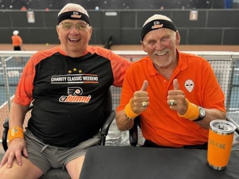 Charity Classic Weekend: Bernie Parent and Garry Peters in Malvern at Alumni Pickleball tourney.