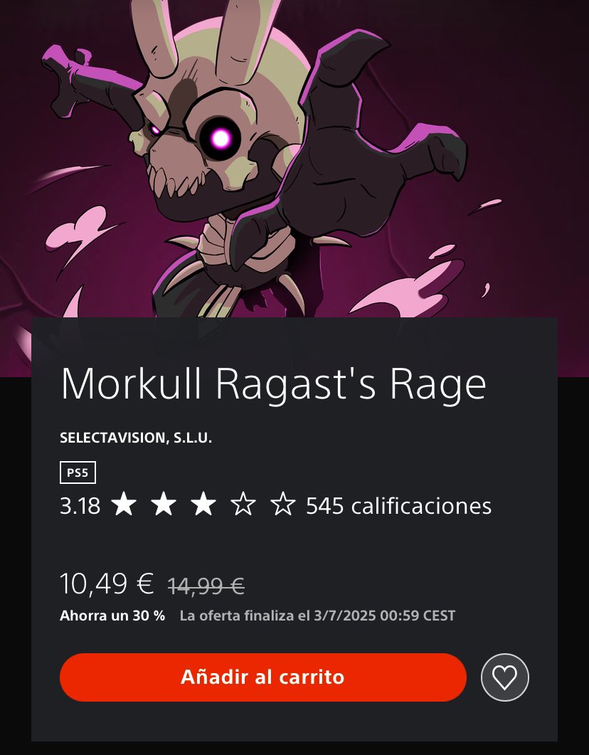 Morkull Ragast's Rage is on sale on #PlayStation5 with a 30% discount 🤑
Summer sale! ☀️