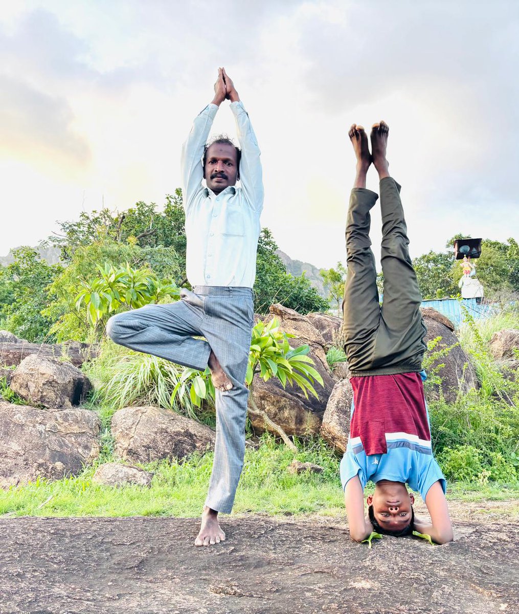 goaldreamer20's tweet image. Yogasanas are done by me and sons of my sister on International yoga day-today in Ayyaiyar amman temple hill 💚