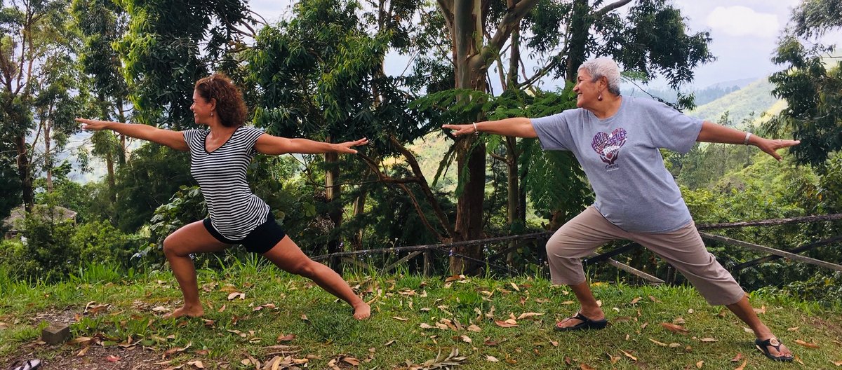 TO CELEBRATE INT'L YOGA DAY: Do one easy, simple yoga pose! 
Here's Mom and I doing Warrior 2! 
Yoga is for every body and everybody! 😍