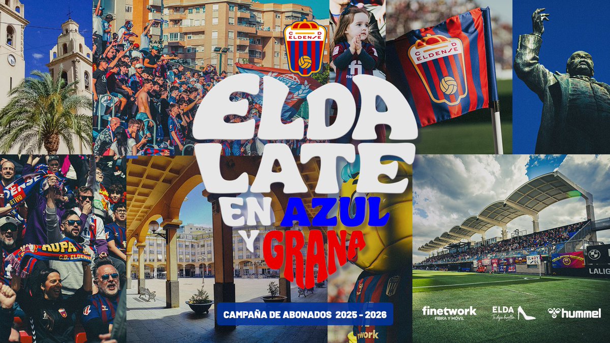 CD_Eldense's tweet image. 📍𝐄𝐥𝐝𝐚 late en 𝐚𝐳𝐮𝐥 y 𝐠𝐫𝐚𝐧𝐚 💙❤️
🙅🏻♂️⚽️ No es solo fútbol. Es nuestra identidad, nuestra gente, nuestro latido ❤️🔥
♻️ Renueva tu abono o únete por primera vez y haz que el Nuevo Pepico Amat vuelva a vibrar 🏟️
📲 Toda la información en 👉 cdeldense.es/noticias/elda-…