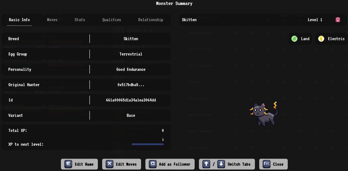 I just activated my Genesis Monster in-game! I have Skitten, the cute Electric Black Cat monster 🐈‍⬛⚡️ ty to <a href="/othersanto/">Santo</a> and the <a href="/spellbornegame/">Spellborne</a> mods for the blockchain support to make it happen 🙏 #SpellborneCreate
