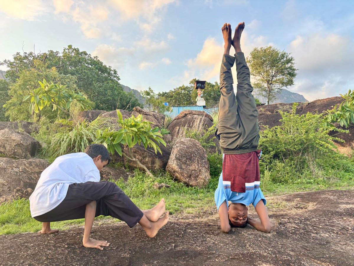 goaldreamer20's tweet image. Yogasanas are done by me and sons of my sister on International yoga day-today in Ayyaiyar amman temple hill 💚