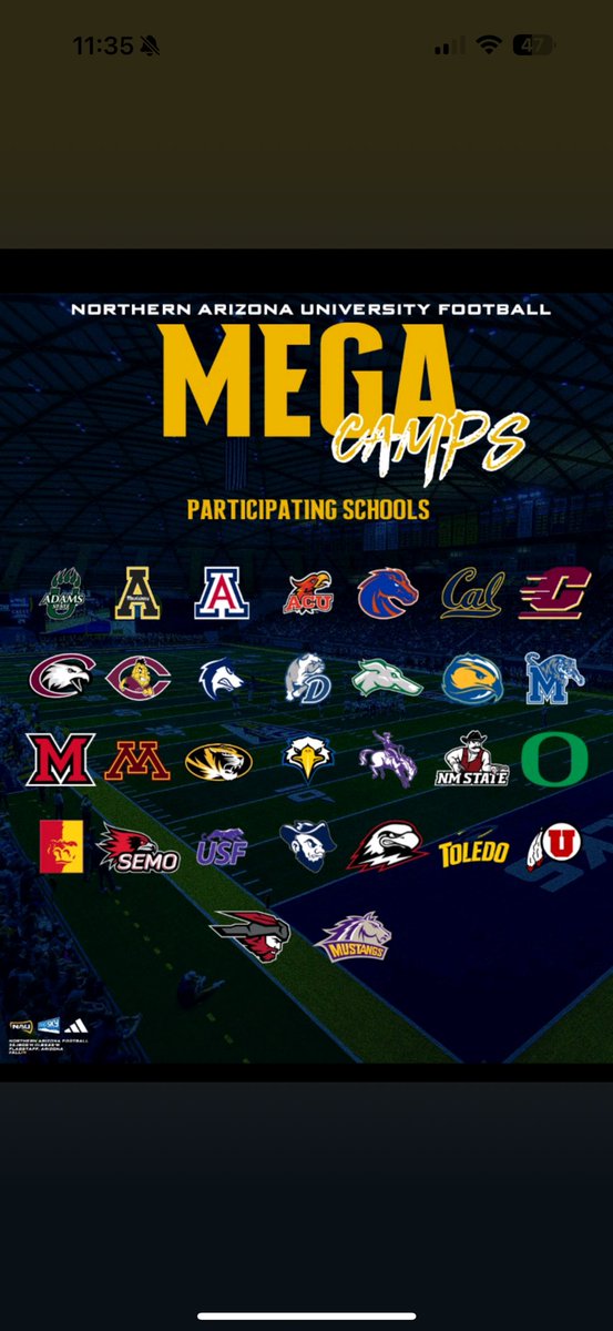 Excited to compete today at NAU Mega Camp!
<a href="/TheRealCoachNF/">Noah Freng</a> 
<a href="/Coach_G_Magana/">Gerardo Magaña</a> 
<a href="/sixstarfootball/">Six Star Football | PLUS+</a> 
<a href="/PrepRedzoneAZ/">Prep Redzone Arizona</a> 
<a href="/StinnToWin/">Tyler Stinn</a>