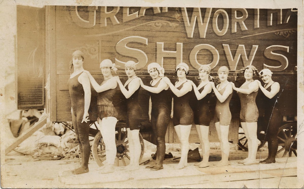 AmusingZillion's tweet image. Happy first Saturday of summer and Mermaid Parade Day! Photo from my carnival collection of diving girls from the Neptune's Daughter show with the Great Wortham Shows, 1917 season.