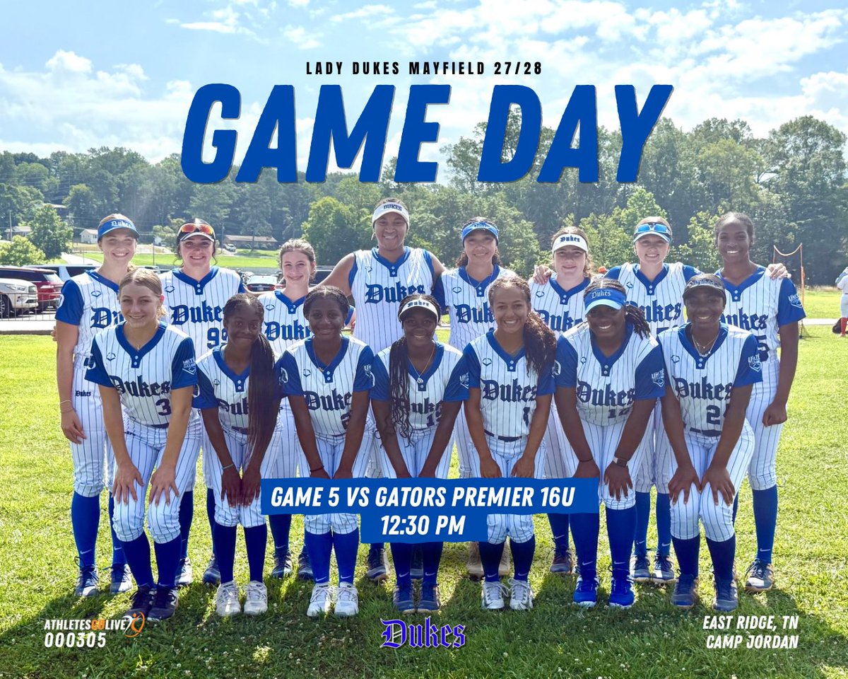Game 5 for <a href="/ConnectSports_/">Connect Sports</a> Scenic City Showcase continues today for the 27/28 crew.

⏰ 12:30 P.M. 
📍 Camp Jordan, Field 3
🎥 <a href="/AGLSoftball/">AthletesGoLive Softball</a> 000305

First bracket game starts at 5:30 P.M. Go Dukes!