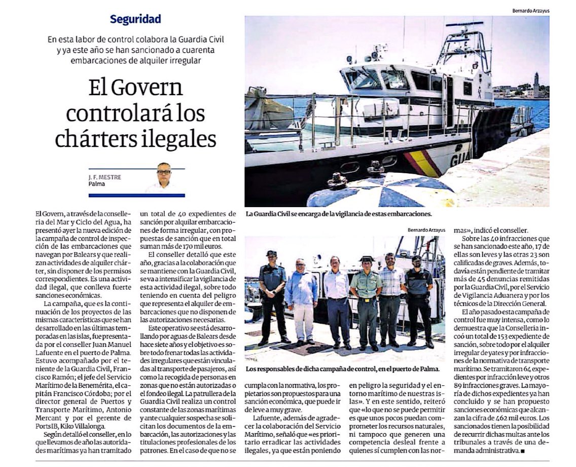 Marga Prohens (@margaprohens) on Twitter photo 👏🏼 Bona feina del conseller <a href="/LafuenteJM/">Juan Manuel Lafuente</a> i de tot l’equip de <a href="/cmar_ib/">Conselleria de la Mar i del Cicle de l’Aigua</a> per impulsar aquesta campanya de control eficaç contra les embarcacions de lloguer irregular, amb una quarantena de sancions a les nostres illes en el que duim d’any.
🛟 Complim una vegada més amb la nostra 👏🏼 Bona feina del conseller <a href="/LafuenteJM/">Juan Manuel Lafuente</a> i de tot l’equip de <a href="/cmar_ib/">Conselleria de la Mar i del Cicle de l’Aigua</a> per impulsar aquesta campanya de control eficaç contra les embarcacions de lloguer irregular, amb una quarantena de sancions a les nostres illes en el que duim d’any.
🛟 Complim una vegada més amb la nostra