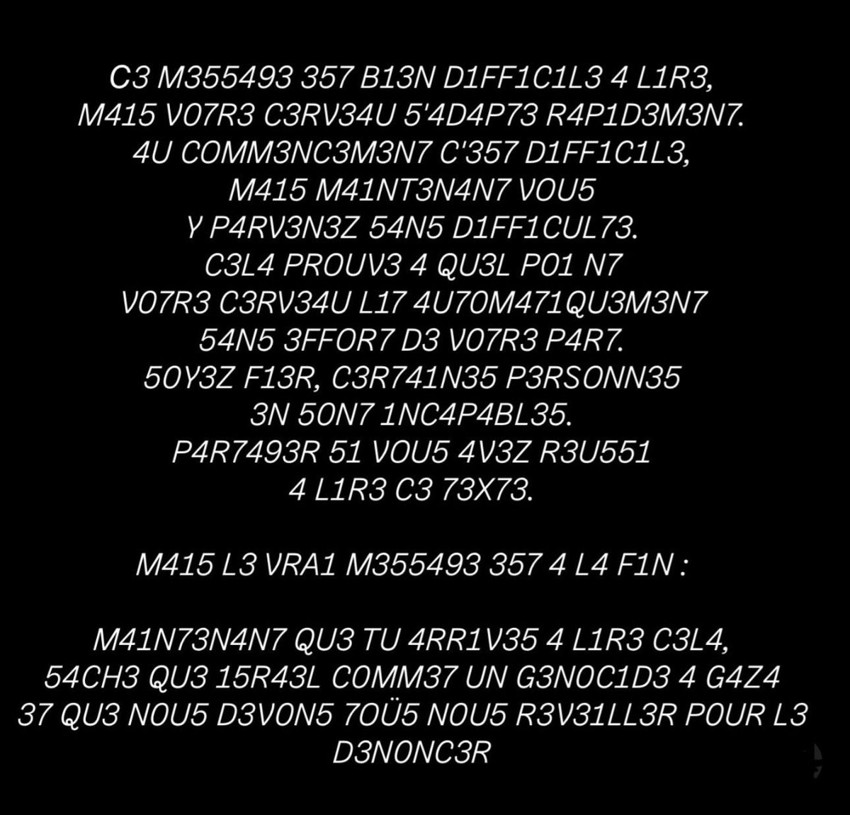 Kazdal95's tweet photo. Êtes-vous capable de déchiffrer ce message ? https://t.co/4ZUB6Ijs4h