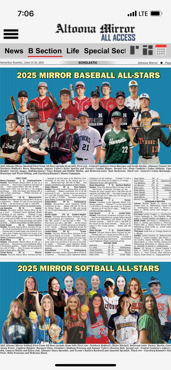 Thankful to have been named Altoona Mirror 1st team outfielder! #AGTG