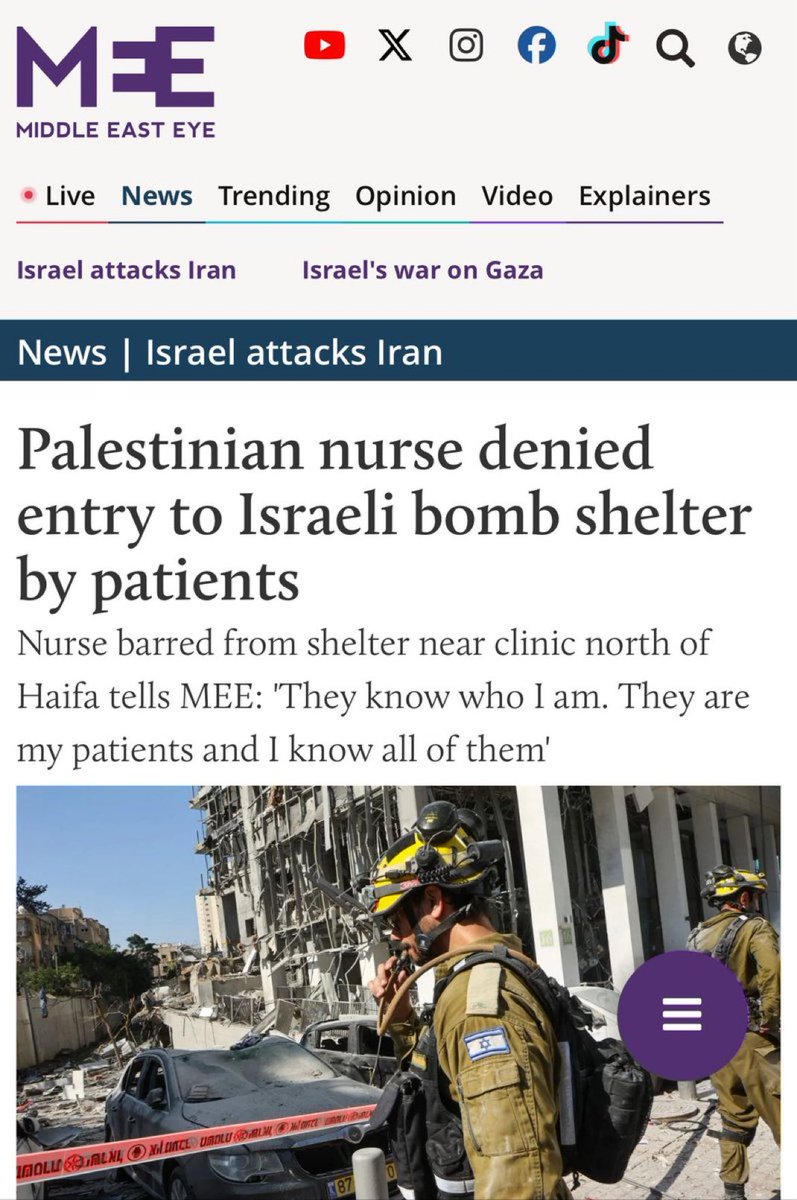 MyLordBebo's tweet photo. 🇮🇱🇵🇸Palestinian nurse not allowed into a bomb shelter by Israelis. https://t.co/trTJ78fznh