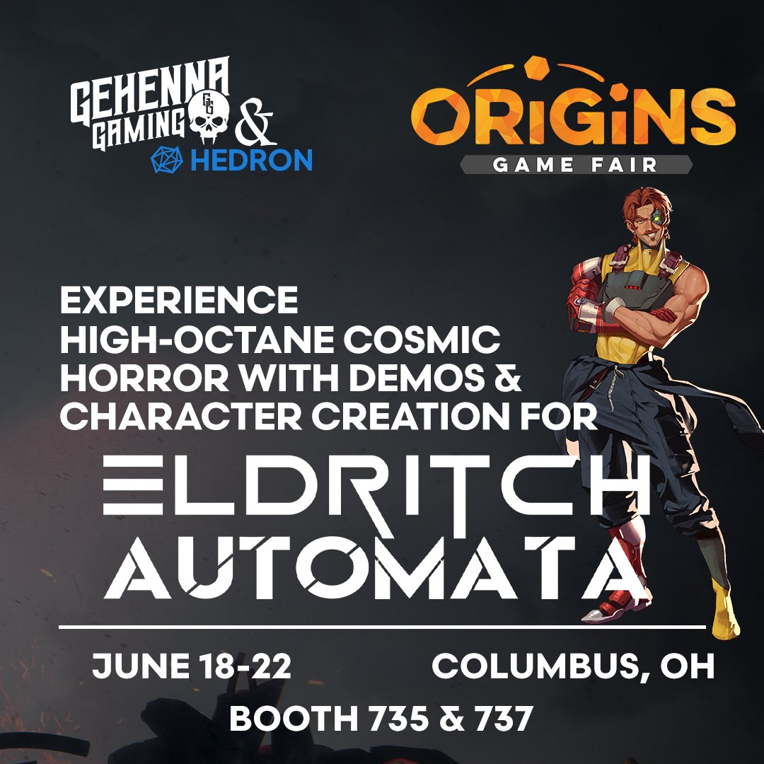 Come find us at booth 735 &amp; 737 today at Origins! We’re showing off amazing horror games, running demos of Hedron, and selling accessories, coffee, tea, and more!
#originsgamefair #ttrpg #horrorgaming