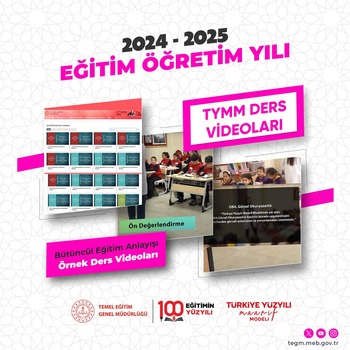 Temel Eğitim Genel Müdürlüğü (@mebtegm) on Twitter photo Türkiye Yüzyılı Maarif Modeli Öğretim Programları çerçevesinde hazırladığımız örnek ders videoları ile öğretmenlerimize rehberlik etmeyi amaçladık.
#EğitiminYüzyılı
<a href="/tcmeb/">Millî Eğitim Bakanlığı</a>
<a href="/Yusuf__Tekin/">Yusuf Tekin</a>
<a href="/farukyelkenci/">Ömer Faruk Yelkenci</a>
<a href="/ebubekirsavasci/">Ebubekir Sıddık Savaşçı</a> Türkiye Yüzyılı Maarif Modeli Öğretim Programları çerçevesinde hazırladığımız örnek ders videoları ile öğretmenlerimize rehberlik etmeyi amaçladık.
#EğitiminYüzyılı
<a href="/tcmeb/">Millî Eğitim Bakanlığı</a>
<a href="/Yusuf__Tekin/">Yusuf Tekin</a>
<a href="/farukyelkenci/">Ömer Faruk Yelkenci</a>
<a href="/ebubekirsavasci/">Ebubekir Sıddık Savaşçı</a>