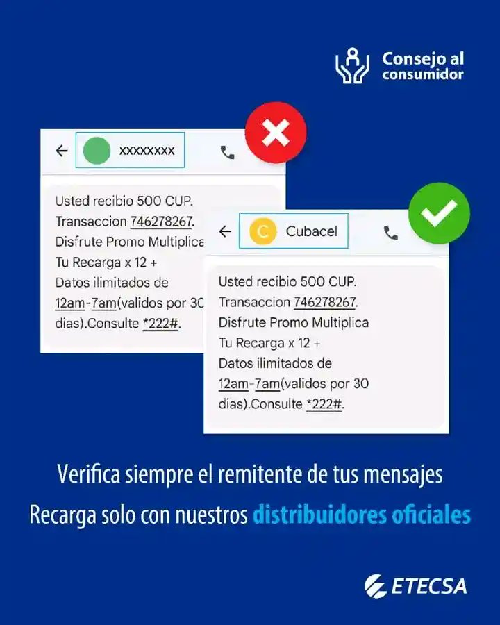 haguila75's tweet photo. Ten siempre presente que si recibes una #RecargaInternacional siempre vendrá acompañada con un SMS de #Cubacel. #EtecsaConCuba. https://t.co/579Axu9Ou9