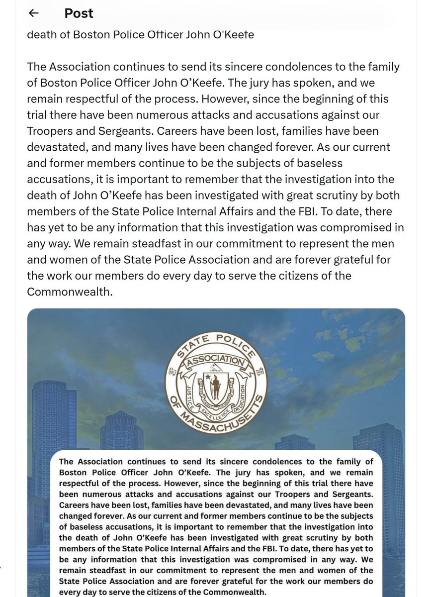 Emily Sugarloaf π§ (@esugarloaf) on Twitter photo Why did <a href="/MSPTroopers/">State Police Association of Massachusetts</a> turn off replies & rt-ing in their condolence statement? Is hearing feedback from the public they're supposed to serve an act below them? Every one of these mf-ers needing firing #Massachuesetts needs to start an entirely new PD.
#JohnKeef #KarenRead Why did <a href="/MSPTroopers/">State Police Association of Massachusetts</a> turn off replies & rt-ing in their condolence statement? Is hearing feedback from the public they're supposed to serve an act below them? Every one of these mf-ers needing firing #Massachuesetts needs to start an entirely new PD.
#JohnKeef #KarenRead