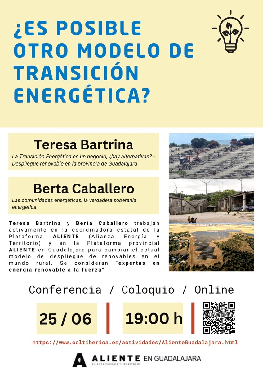 "¿𝙀𝙨 𝙥𝙤𝙨𝙞𝙗𝙡𝙚 𝙤𝙩𝙧𝙤 𝙢𝙤𝙙𝙚𝙡𝙤 𝙙𝙚 𝙩𝙧𝙖𝙣𝙨𝙞𝙘𝙞𝙤́𝙣 𝙚𝙣𝙚𝙧𝙜𝙚́𝙩𝙞𝙘𝙖?"

Desde Aliente Guadalajara nos sitúan a todas las comarcas celtibéricas ante el despliegue de las renovables. Mucho para hablar...y que nos oigan.

Enlázate 👇

asociacionesceltibericas.org/actividades/ev…