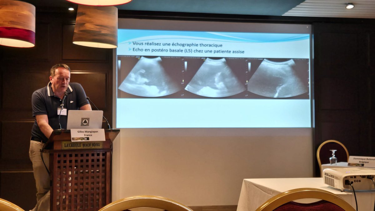 Atelier écho, congrès de lEFP: l'écho permet le diagnostic de pleurésie, l'orientation vers un exsudat, le diagnostic de certitude de pleurésie neoplasqiue sur nodules pleuraux et diaph, et permet la biopsie écho guidée dès le premier contact raccourcissant les délais Dg.
