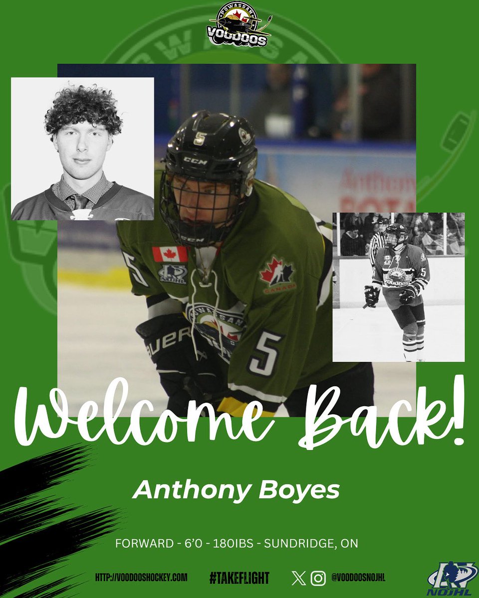 🚨 RETURNING PLAYER ALERT 🚨 

The Voodoos are pleased to announce the return of forward Anthony Boyes for the 2025-26 season. Welcome back, Anthony! 

#TakeFlight