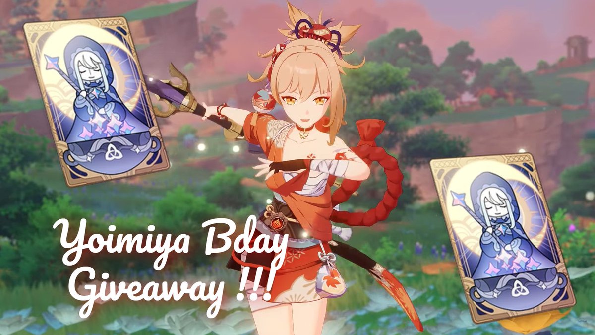 ✨#Yoimiya Birthday Giveaway !!✨
To enter:  
✧ Like, Retweet &amp; Follow 
✧ Follow me @ twitch.tv/thewanderervt and reply with your Twitch name

Prize: Welkin Moon
3 winners ~ ends on June 25th 
#GenshinImpact #WelkinMoon #GenshinGiveaway

Happy Birthday to our best girl Yoimiya!