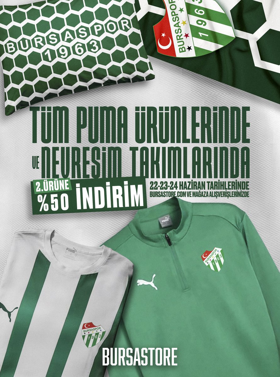 🚨 22-23-24 Haziran tarihlerinde tüm Puma ürünlerinde ve Nevresim Takımlarında, ikinci üründe %50 indirim Bursastore’larda ve bursastore.com’da!🐊