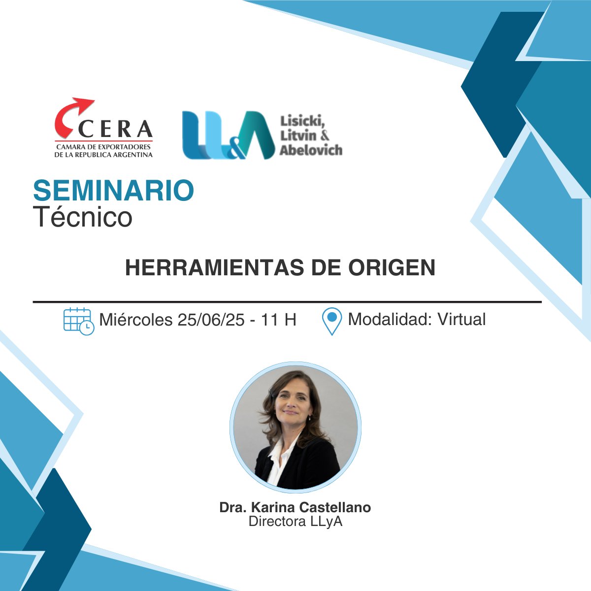 💻ZOOM | Seminario técnico | Herramientas de Origen: claves y actualizaciones 

El próximo miércoles 25 de junio, a las 12 h, participá de este seminario técnico virtual organizado por la Cámara de Exportadores de la República Argentina (CERA), con la exposición de la Dra. Karina