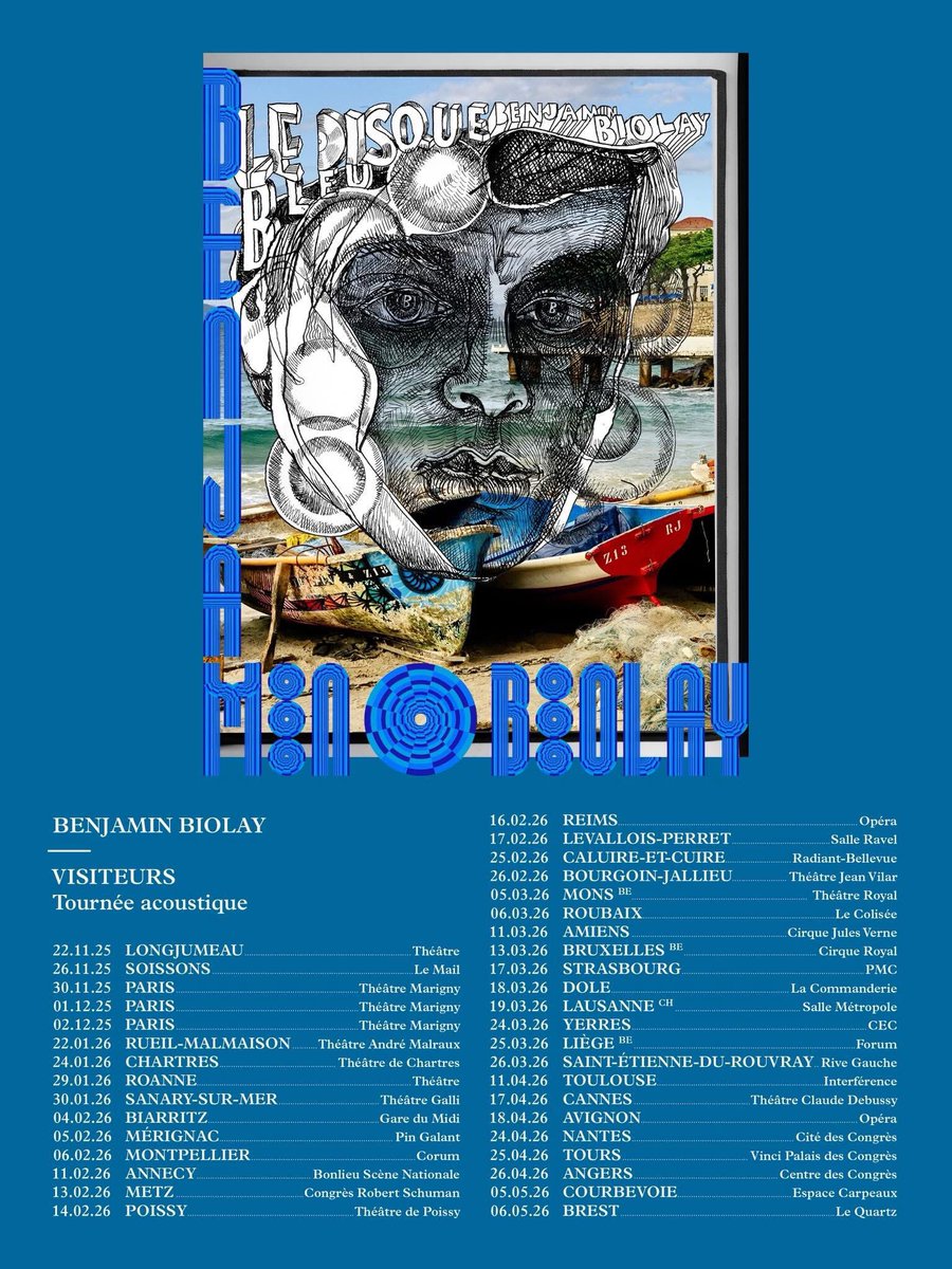 L’album Le disque bleu #benjaminbiolay sortira le 17 octobre prochain on connaît également les dates de la tournée acoustique #visiteurs mise en vente dès lundi matin on irait bien <a href="/coliseeroubaix/">Colisée Roubaix</a> et vous?